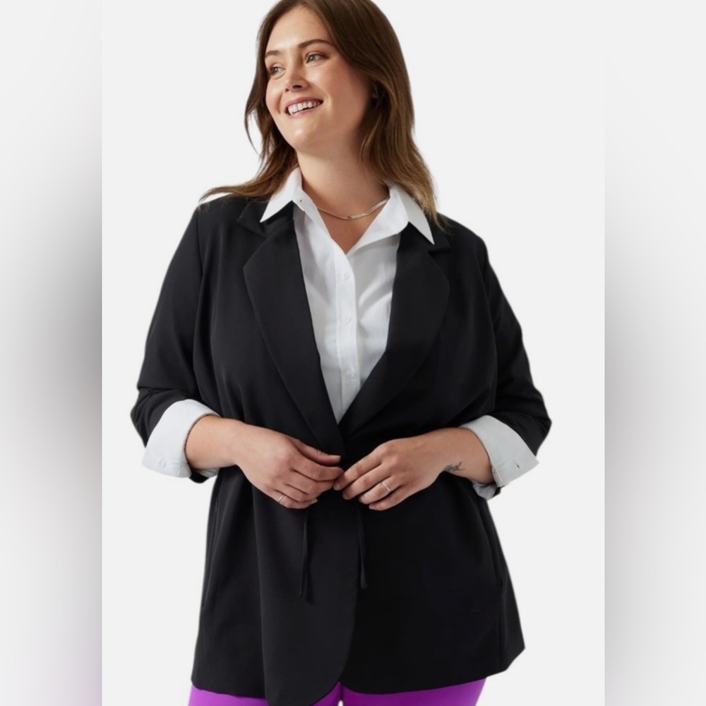 Athleta Black Endless Primatwill Blazer Jacket Tie Waist All Seasons Size 18